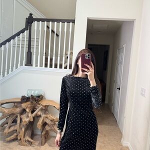 H&M Black Long Sleeve Dress with White Dots